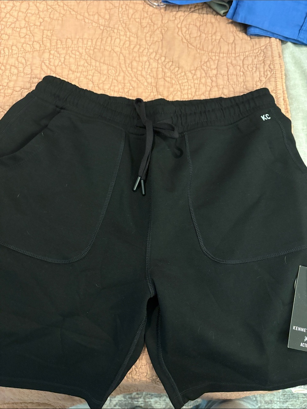 Kenneth Cole Black Men's Athletic Drawstring Shorts with Patch Pockets